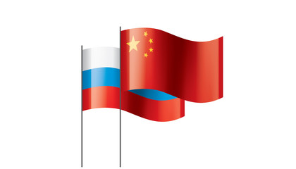 Russia and China flags. Vector illustration on white background