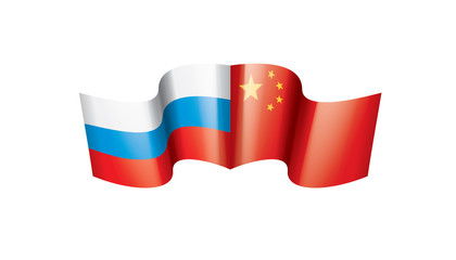 Russia and China flags. Vector illustration on white background