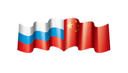 Russia and China flags. Vector illustration on white background