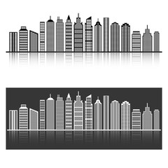 City skyline, building silhouette in night time, for flat