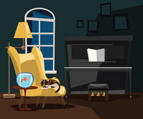 piano in living vector illustration 