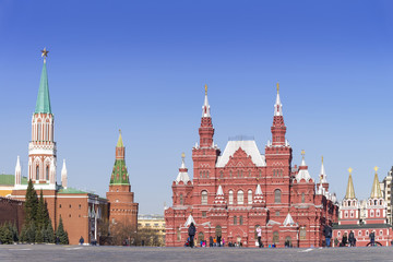Fototapeta premium The State Historical Museum of Russia View from red square to Kremlin wall, it's the museum of Russian history. between Red Squarein Moscow, Russia.