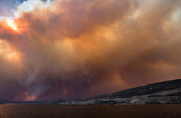 Smoke Looms Over Banks Lake, Grass Valley Wild Fire, Electric City Washington