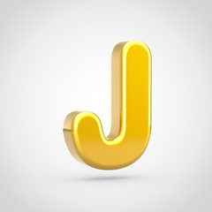 Golden letter J uppercase isolated on white background.