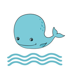 Little Blue Whale, vector illustration isolated on white background