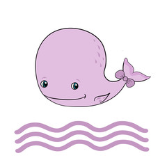 Little pink Whale, vector illustration isolated on white background