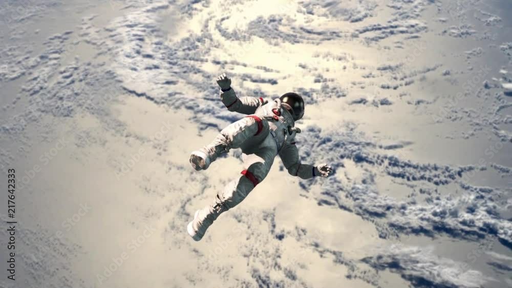 Wall mural astronaut fly flip space earth animated background 3d rendering animation