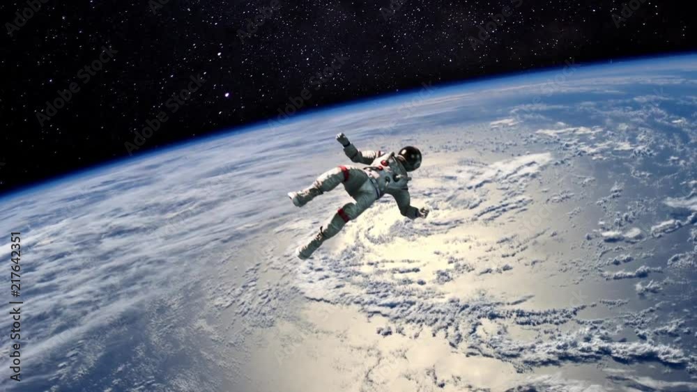 Wall mural astronaut fly space earth animated background 3d rendering animation