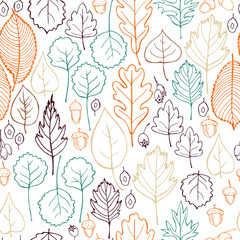Fototapeta na wymiar Vector pattern with hand-drawn autumn leaves.