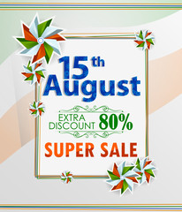 Naklejka premium 15th August, Happy Independence Day of India shopping sale and promotion advertisement background