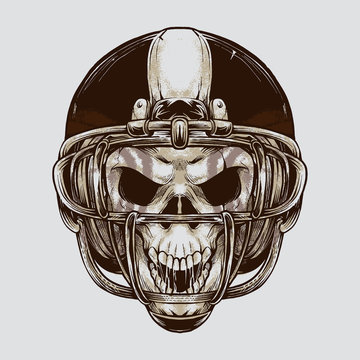 Vintage American football Skull illustration. Isolated artwork object. Suitable for and any print media need.