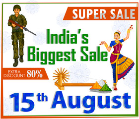 Obraz premium 15th August, Happy Independence Day of India shopping sale and promotion advertisement background
