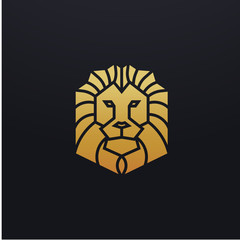 Stylized lion head icon illustration. Vector glyph, feline animal design with golden color