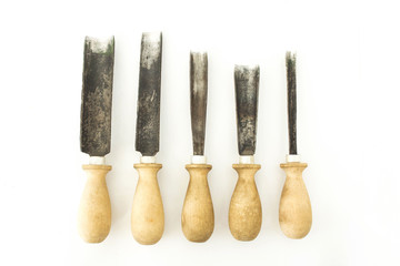 Cutters for wood carving, isolate, wooden