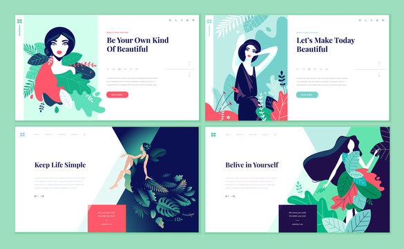 Set of web page design templates for beauty, spa, wellness, natural products, cosmetics, body care, healthy life. Modern vector illustration concepts for website and mobile website development. 