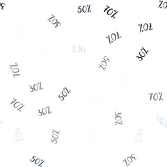 Light BLUE vector seamless background with 30, 40, 50, 70 % signs of sales.
