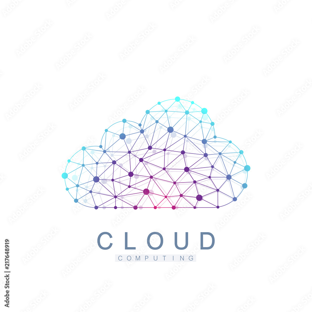 Aufkleber Cloud computing logo concept. Database storage services web technology banner. Creative idea concept design Cloud computing vector icon.