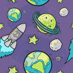 Seamless Pattern Funny Cosmos