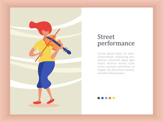 Street musician. The girl plays the violin. Vector illustration.