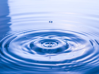 close up drop of water on blue background