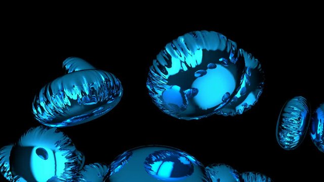 Blue helium balloons flying slow up. Realistic animation on green screen.