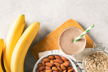 Healthy breakfast  banana oatmeal almond milk