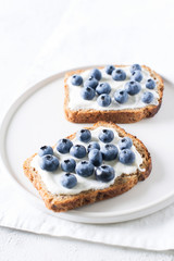 Blueberry toast on breakfast. Healthy food