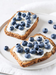Blueberry toast on breakfast. Healthy food