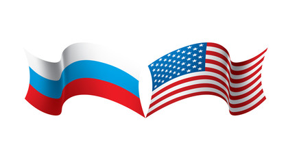 Russia and USA national flags. Vector illustration.