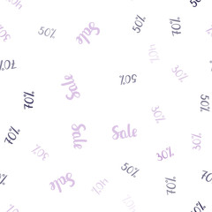 Light Purple vector seamless pattern with 30, 40, 50, 70 percentage signs.
