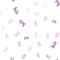 Light Pink vector seamless layout with discount of 30%, 40%, 50%, 70%.