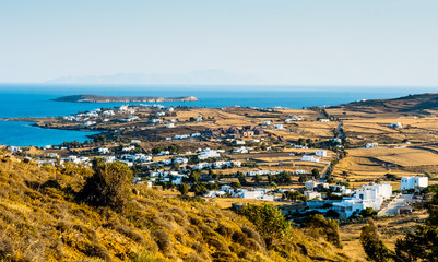 Panoramic view on small village by the sea on Paros island, Greece. Beautiful landscape of the...