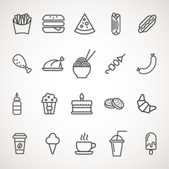 Fast Food icons set. Flat Simple Icon - Gray Illustration on White Background