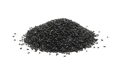 Black organic sesame seeds isolated on white background