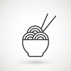 Spaghetti or noodle vector icon. Bowl of noodles with a pair of chopsticks icon thin line for web and mobile, modern minimalistic flat design