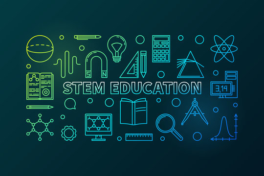 STEM Education vector outline colored horizontal banner 