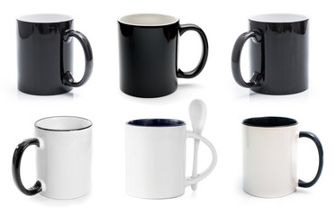 Different black cups isolated on a white background