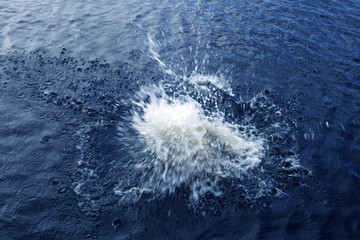 Diver entering the water with big splash and bubbles between light ripples