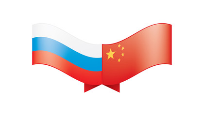 Russia and China flags. Vector illustration on white background