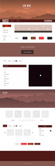 Dark Red vector web ui kit with mountains.