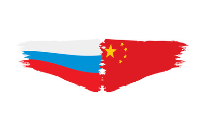 Russia and China flags. Vector illustration on white background