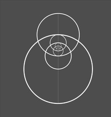 Minimalistic style design. Golden ratio. Geometric shapes. Circles in golden proportion. Futuristic design. Logo. Vector icon. Abstract vector background.