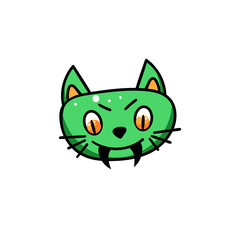 Green cat face with fangs