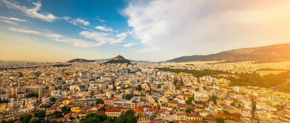 Obraz premium Panoramic view on the cityscape of Athens city from Acropolis, Greece