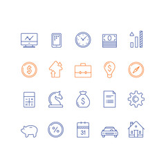 Bank service, financial item set, income growth, interest rate, car payment, expenses calculation, house mortgage, vector icon