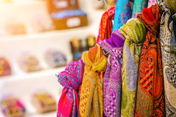 Cute knitted scarfs at greek street market