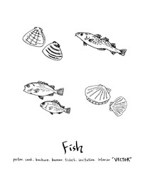 해산물 일러스트 / 손으로 그린 수산물 그림