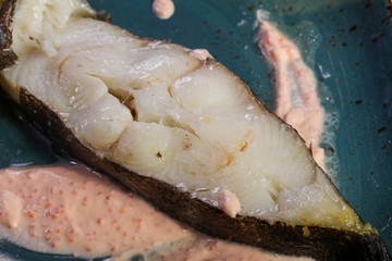 Halibut fillet with mushed potato