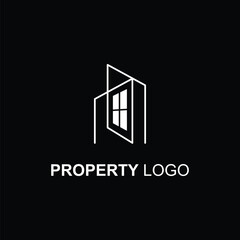 Property logo template with windows gestalt technique. Minimalist icon memorable concept.