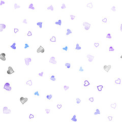 Light Pink, Blue vector seamless template with doodle hearts.